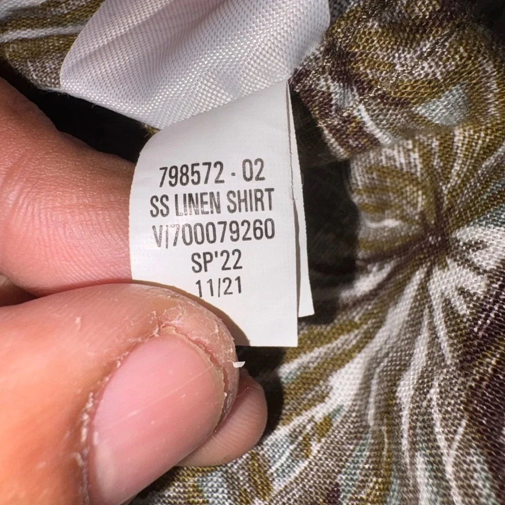 BANANA REPUBLIC Linen Shirt Mens M Green Tropical Camp Floral Slim Short‎ Sleeve